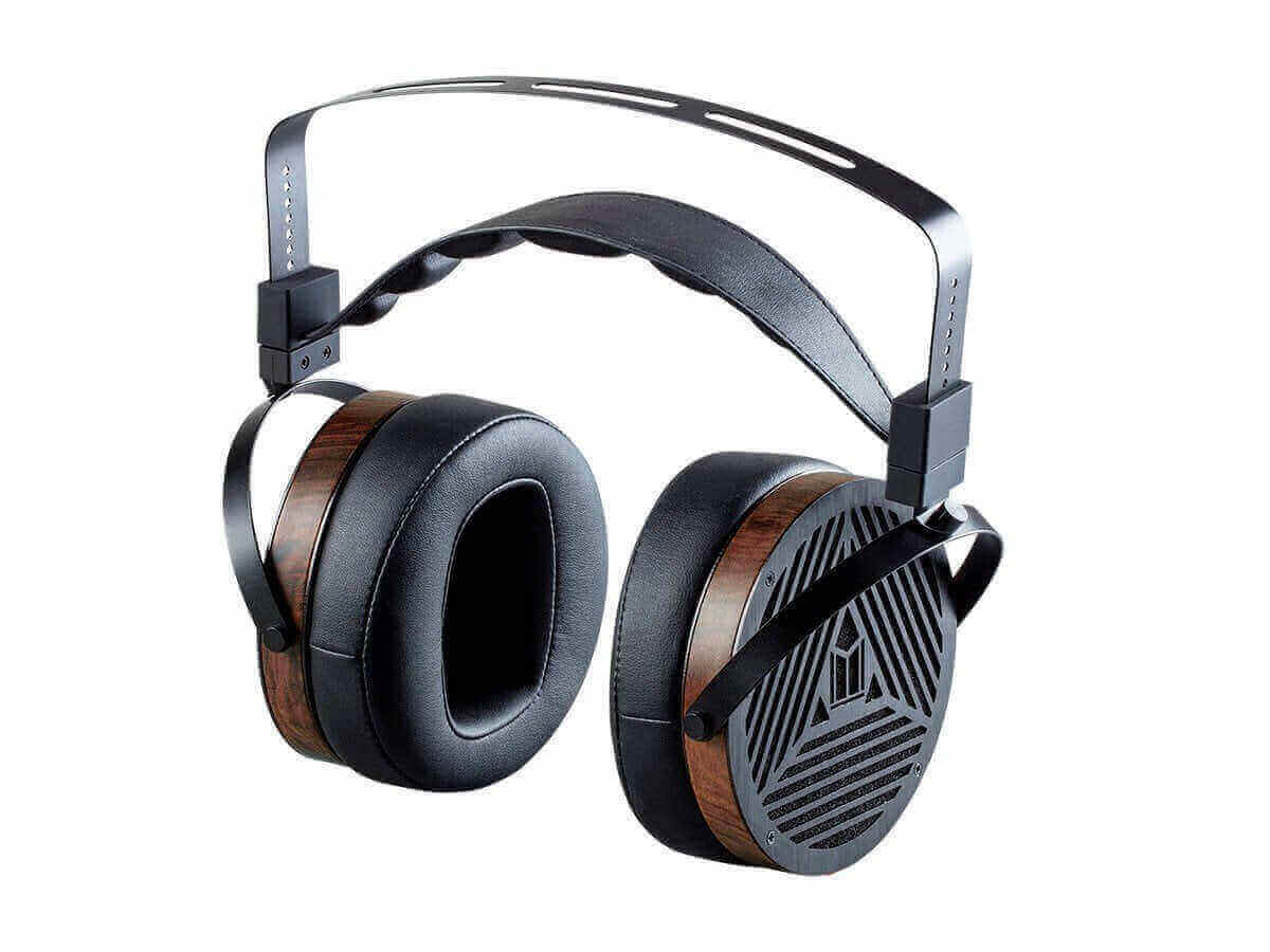 Monolith M1060 planar headphones showcasing wooden ear cups and adjustable headband for audiophile sound quality.
