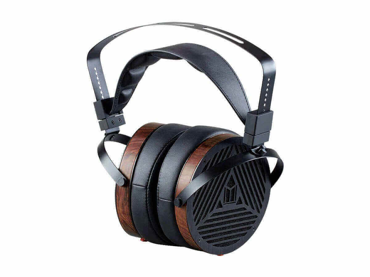 Monolith M1060 planar headphones with wooden design and black ear cushions, ideal for audiophile listening experience.