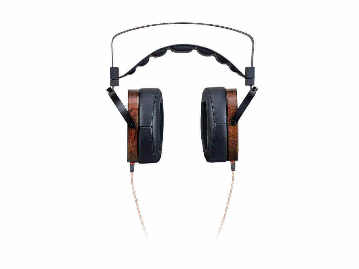 Monolith M1060 planar headphones with wooden accents and black cushioning, perfect for audiophile listening. 6th of January sale.