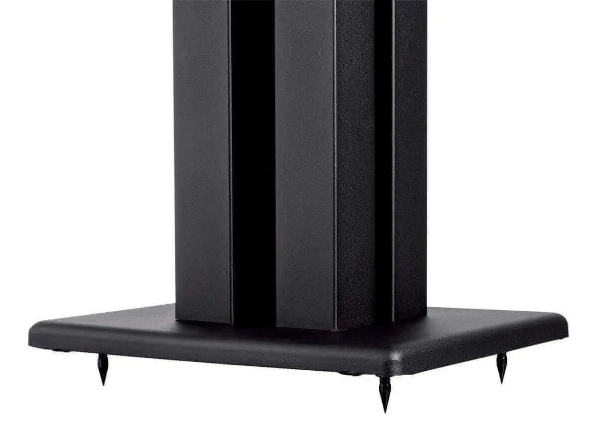 Sturdy black speaker stand with rectangular columns, designed for vibration dampening, featured in the 6th of January sale.