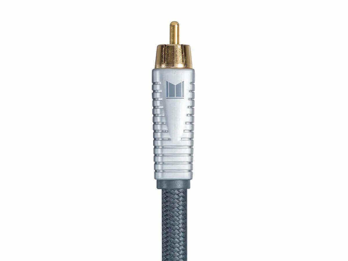 Close-up of Monolith RCA Cable connector with gold plating, ideal for superior audio quality, part of 6th January sale.