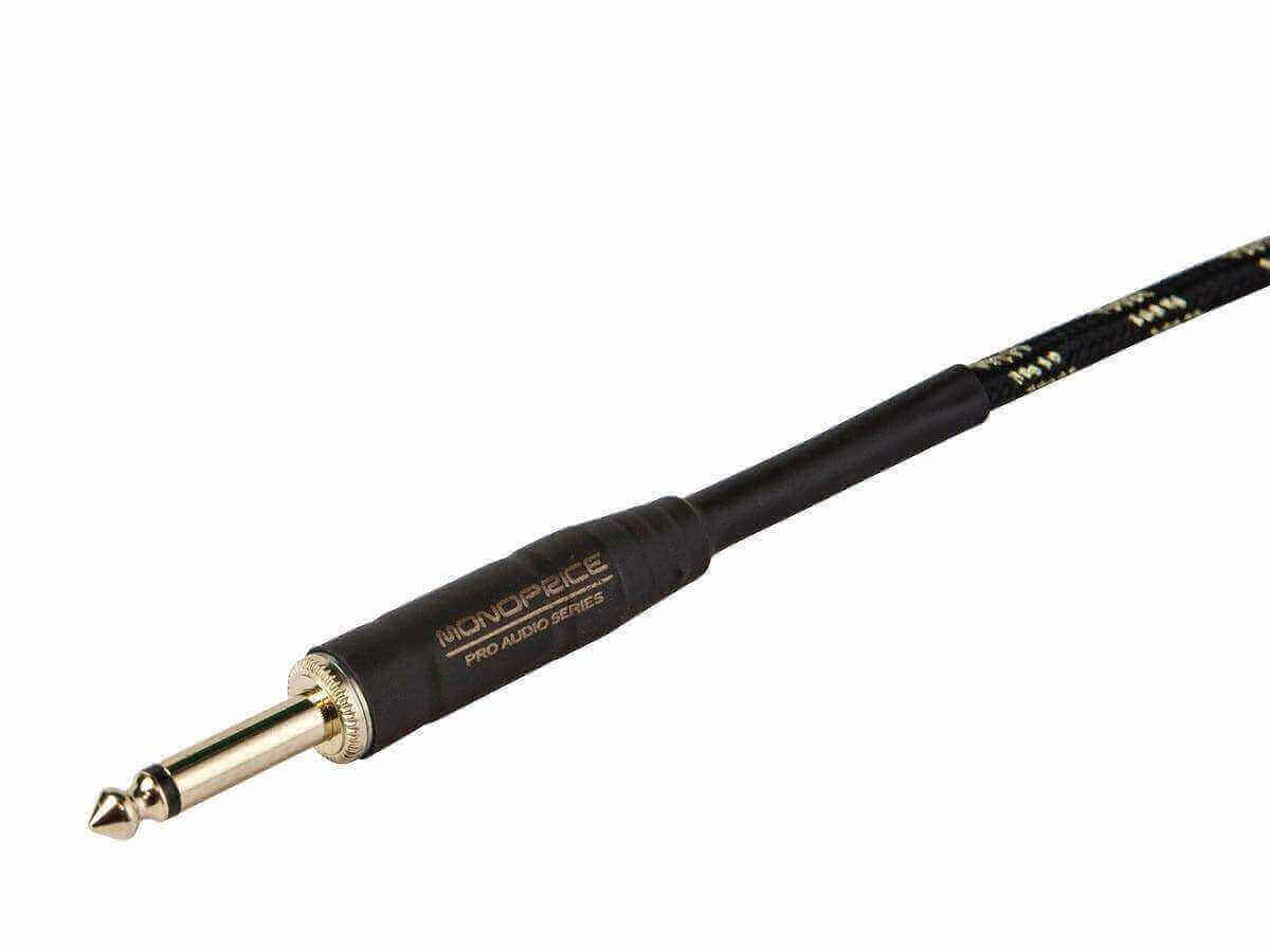 Monoprice 10ft cloth series 1/4 inch TS male instrument cable, black and gold, 6th of January sale.