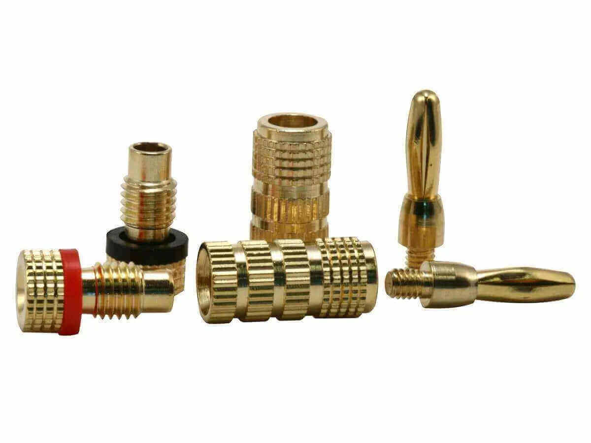 High-quality gold plated speaker banana plugs, perfect for secure audio connections, ideal for the 6th of January sale.