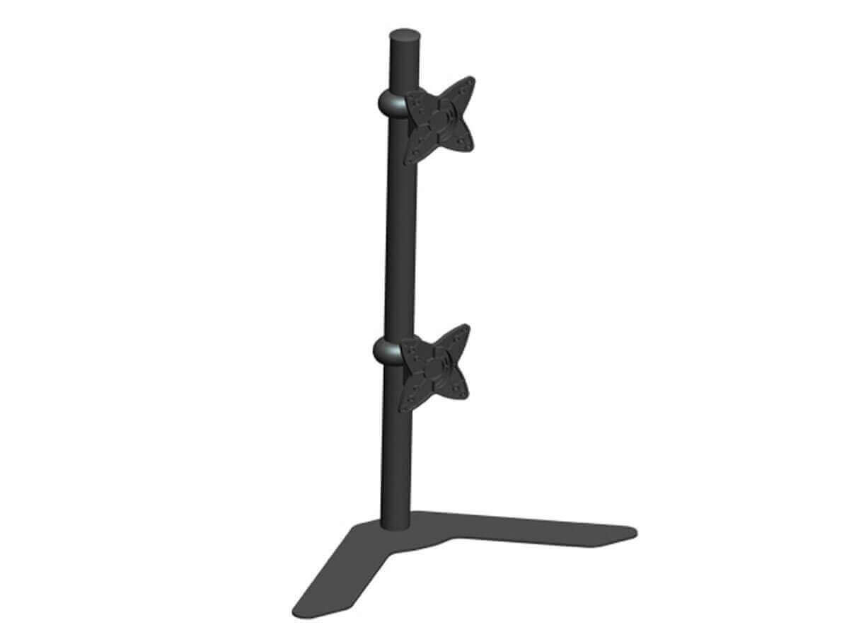 Black adjustable dual desk mount bracket for LCD LED monitors, suitable for 10 to 23 inch screens, ergonomic design.