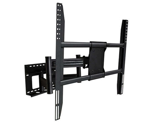 Full motion black wall mount bracket for extra large TVs, supports up to 182cm and 136kg, adjustable angles.