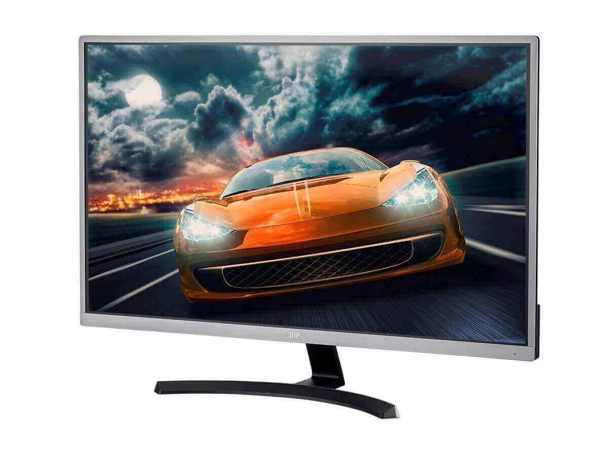 32" 4K HDR IPS Ultra Slim Desktop Monitor in gun metal, featuring a stunning car graphic and sleek design for the 6th of January sale.