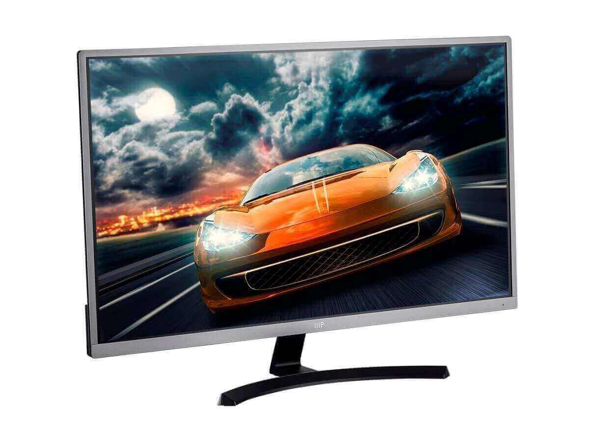 32" 4K HDR IPS Ultra Slim Desktop Monitor in gun metal, featuring vibrant car image, perfect for January 6th sale.
