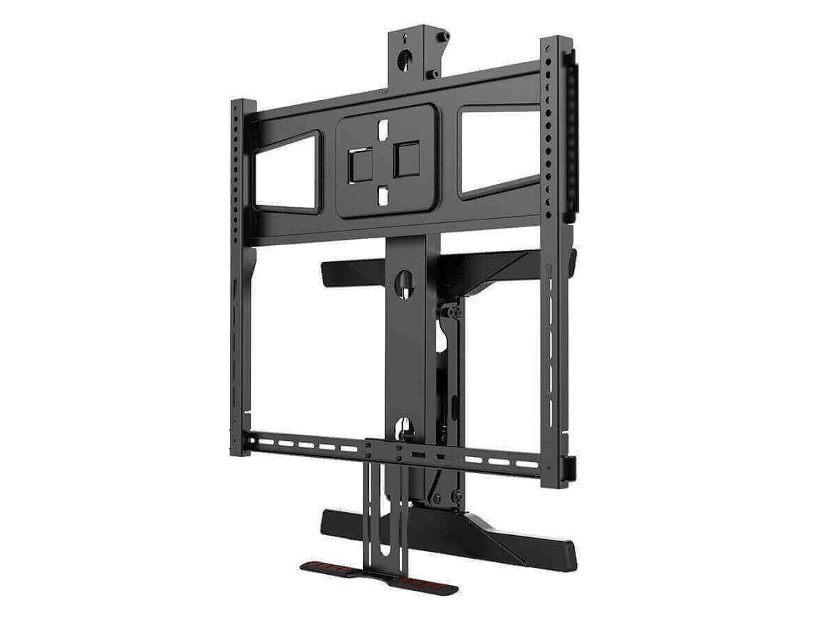 Above fireplace pull-down full-motion TV wall mount for comfortable viewing with 6th of January sale offer.