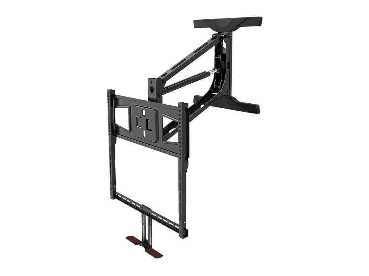 Pull-down full-motion TV wall mount for above fireplace, ideal for 6th of January sale, designed for optimal viewing comfort.