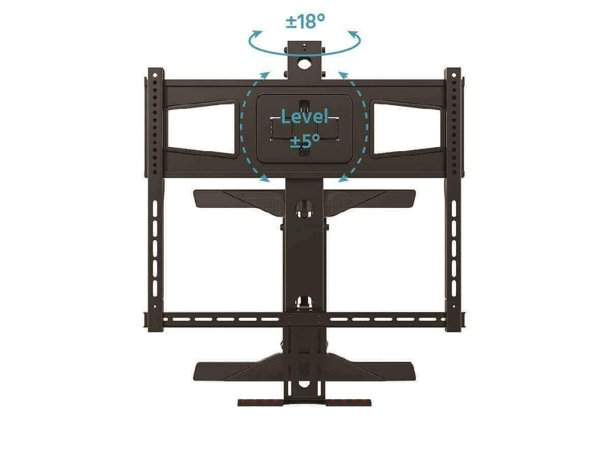 Adjustable full-motion TV wall mount for easy tilting and leveling, ideal for above fireplace installations.