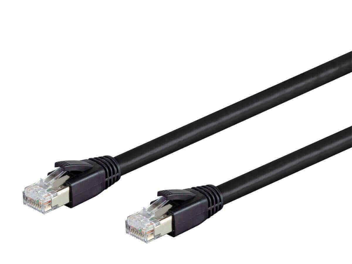 Cat8 24AWG S/FTP Ethernet network cable in black, designed for 40Gbps speeds, ideal for high-performance networking.