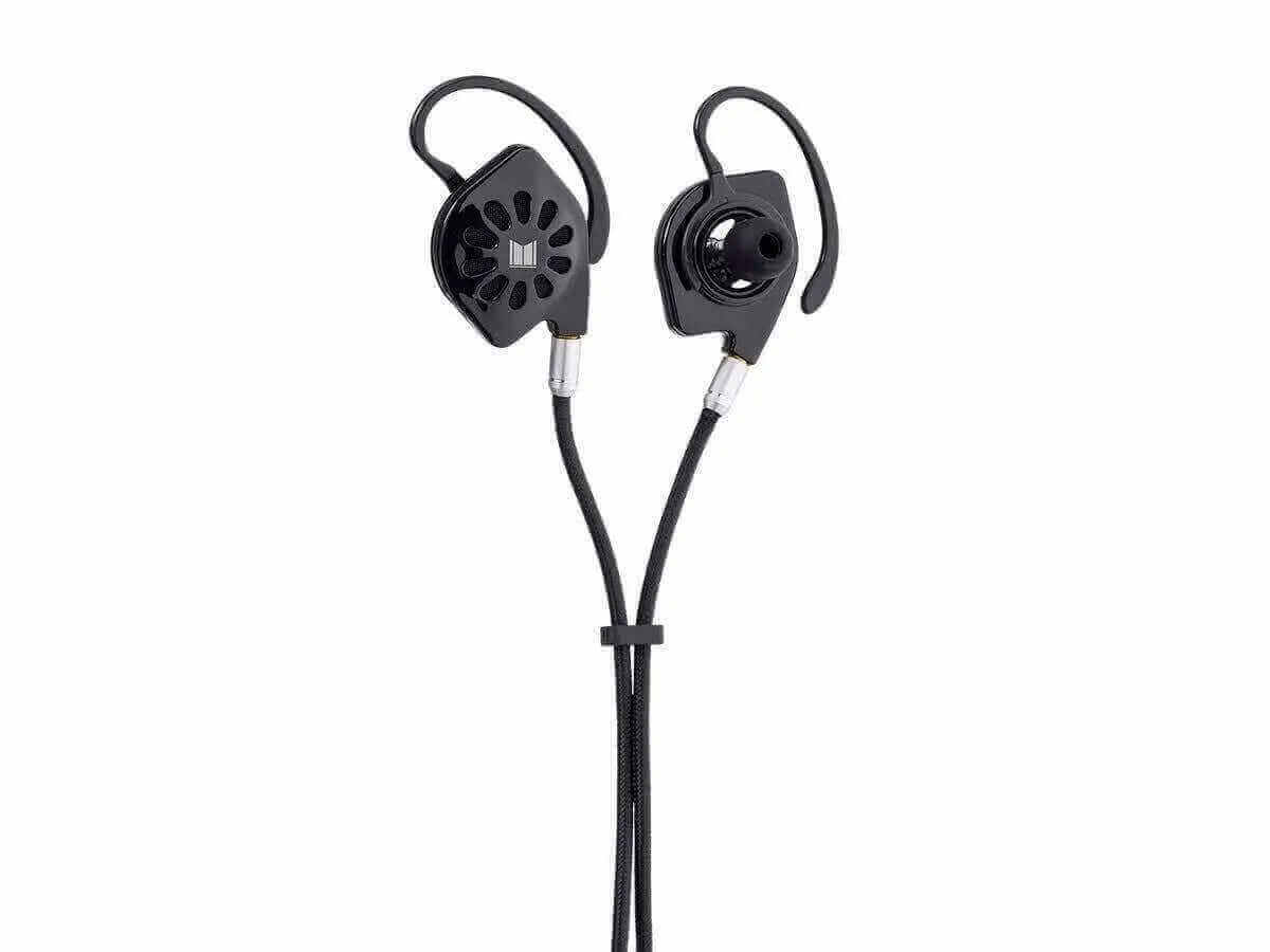 Monolith M300 earphones with black earhooks, ideal for the 6th of January sale, offering great sound and comfort.