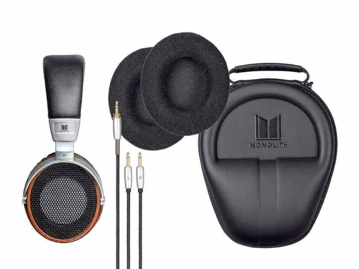 Monolith M600 headphones with accessories, including earpads and carrying case, ideal for the 6th of January sale.