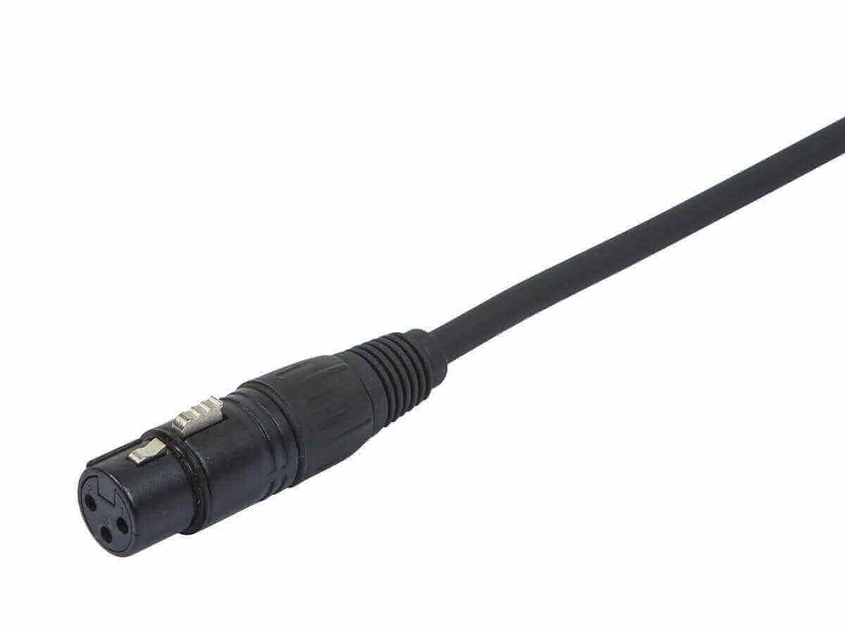 Close-up of a 3-pin DMX Lighting and AES/EBU cable connector ideal for digital audio transmission.