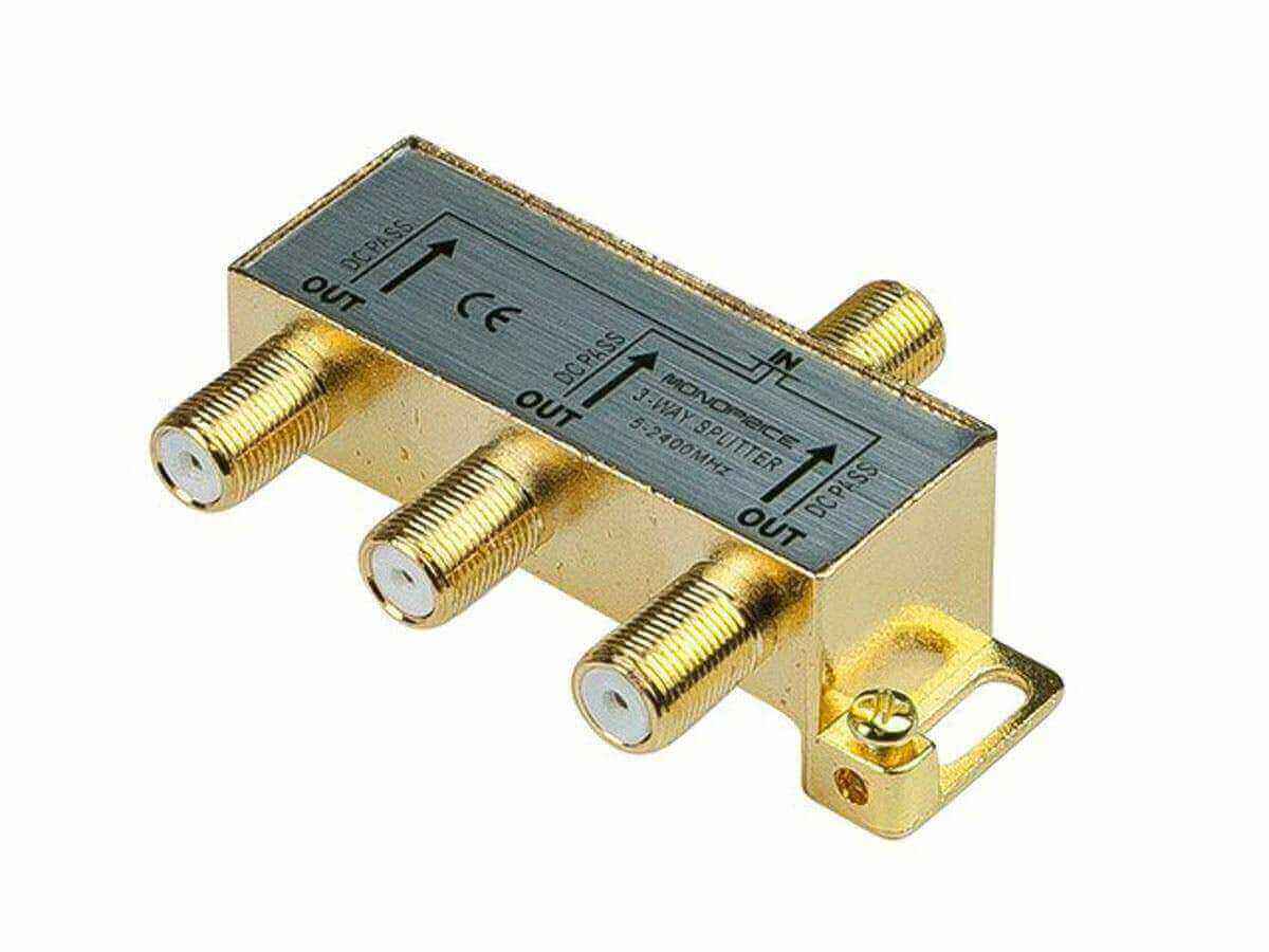 Monoprice 3-way coaxial splitter for multiple displays, ideal for January 6th sale, passive signal splitter 5~2400 MHz.